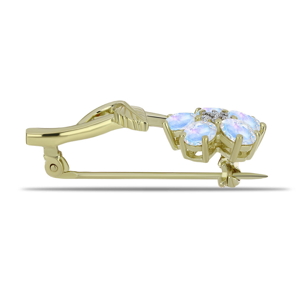 Broşă din Argint 925 Placat cu Aur ( 2.89 grame ) cu Piatra Lunii Curcubeu și Topaz Alb 1.72 Carate 2 