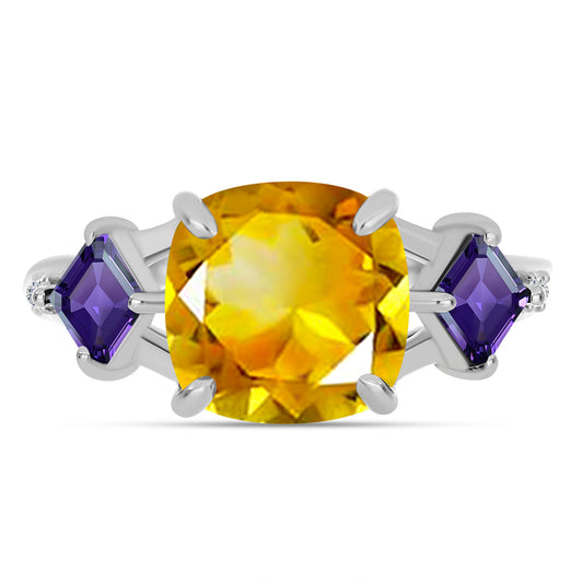 Inel din Argint 925 ( 3.37 grame ) cu Citrin Ural și Ametist Marocan 4.04 Carate