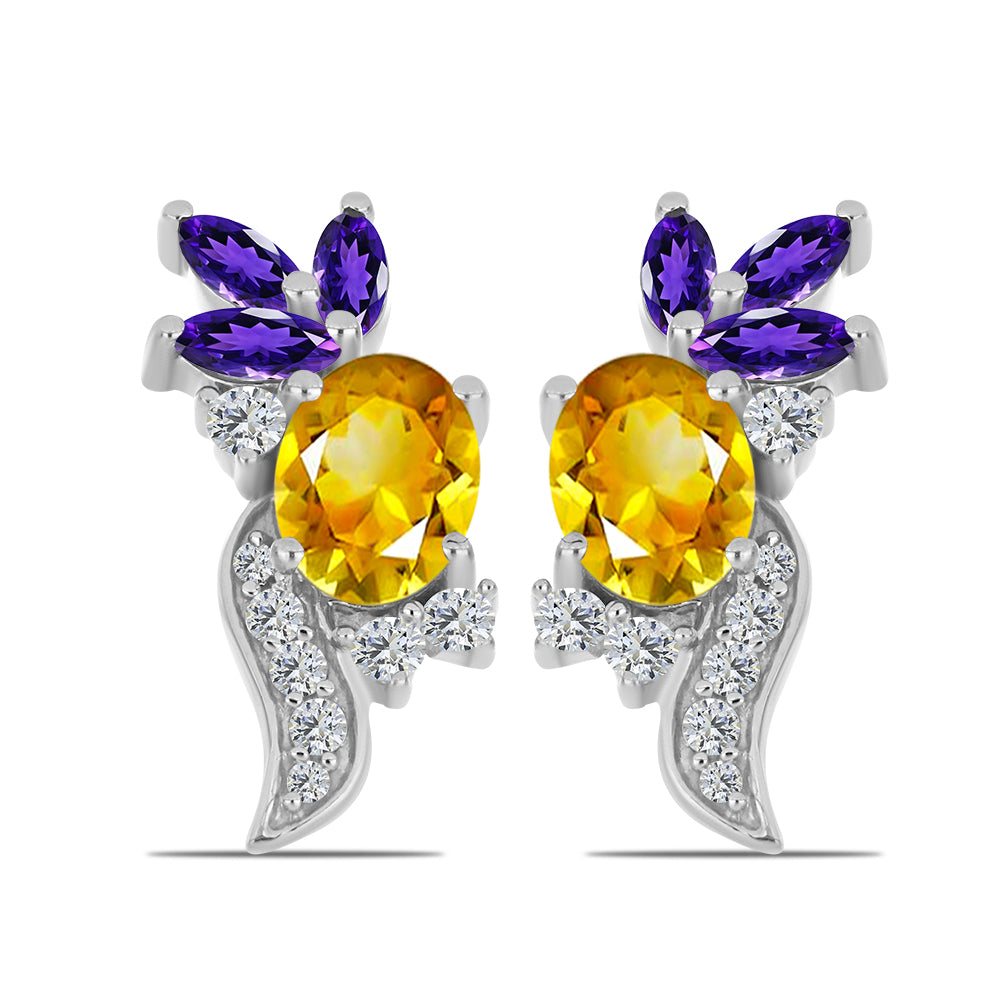 Cercei din Argint 925 ( 3.46 grame ) cu Citrin Ural și Ametist Marocan 2.17 Carate