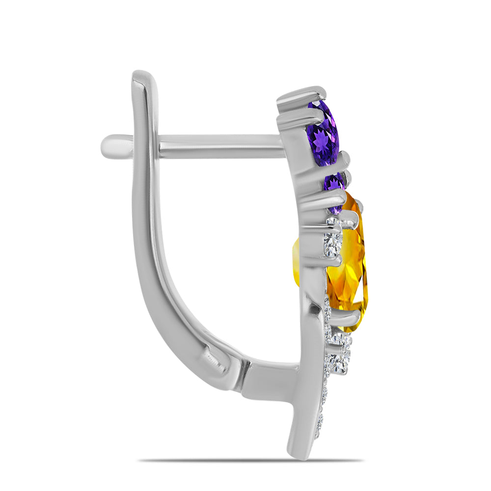 Cercei din Argint 925 ( 3.46 grame ) cu Citrin Ural și Ametist Marocan 2.17 Carate 2 
