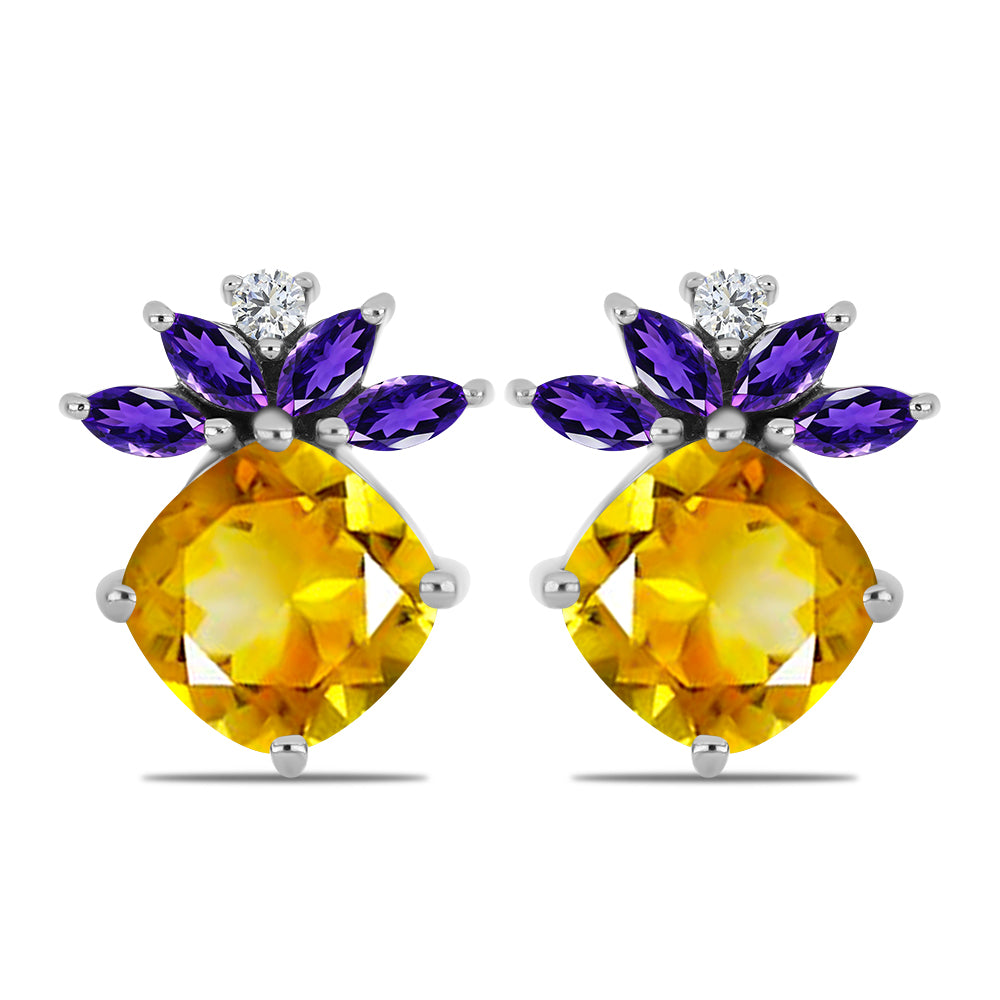 Cercei din Argint 925 ( 3.42 grame ) cu Citrin Ural și Ametist Marocan 4.77 Carate