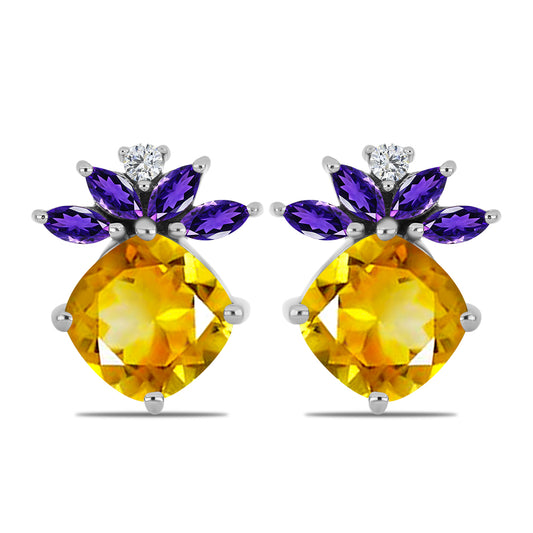 Cercei din Argint 925 ( 3.42 grame ) cu Citrin Ural și Ametist Marocan 4.77 Carate