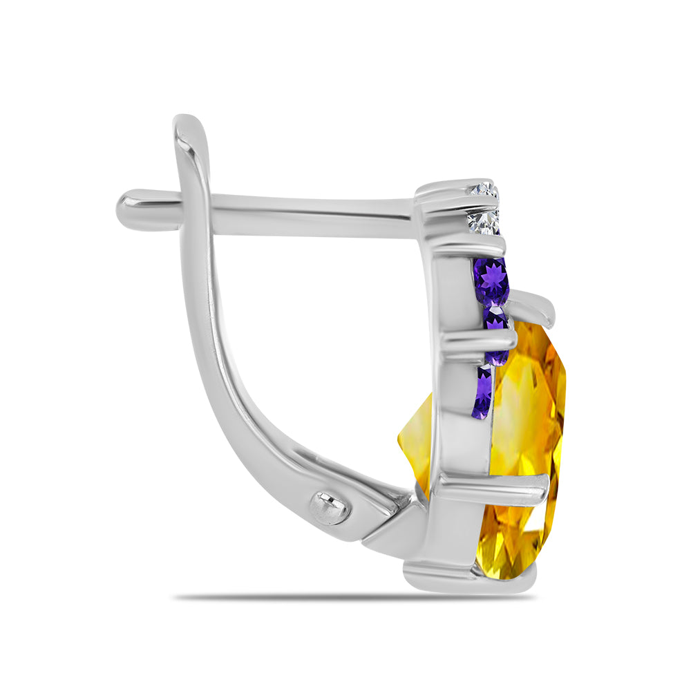 Cercei din Argint 925 ( 3.42 grame ) cu Citrin Ural și Ametist Marocan 4.77 Carate