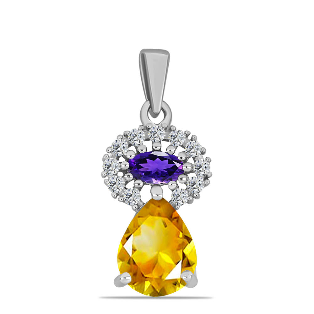 Pandantiv din Argint 925 ( 1.13 grame ) cu Citrin Ural și Ametist Marocan 1.89 Carate