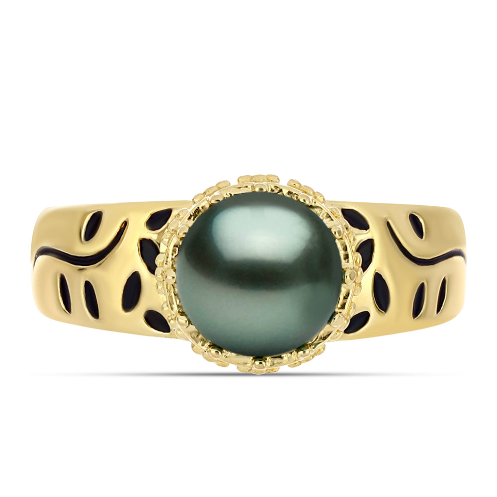 Inel din Argint 925 Placat cu Aur ( 4.6 grame ) cu Perlă De apă Dulce cu Efect "Verde Tahitian" 0.77 Carate 1 