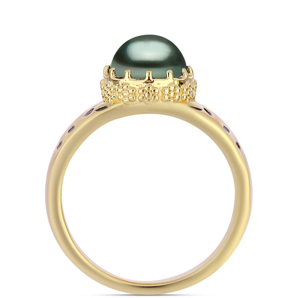 Inel din Argint 925 Placat cu Aur ( 4.6 grame ) cu Perlă De apă Dulce cu Efect "Verde Tahitian" 0.77 Carate