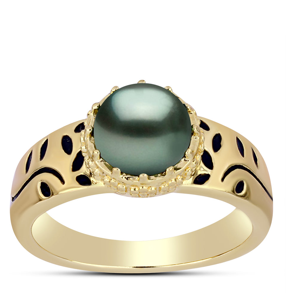 Inel din Argint 925 Placat cu Aur ( 4.6 grame ) cu Perlă De apă Dulce cu Efect "Verde Tahitian" 0.77 Carate
