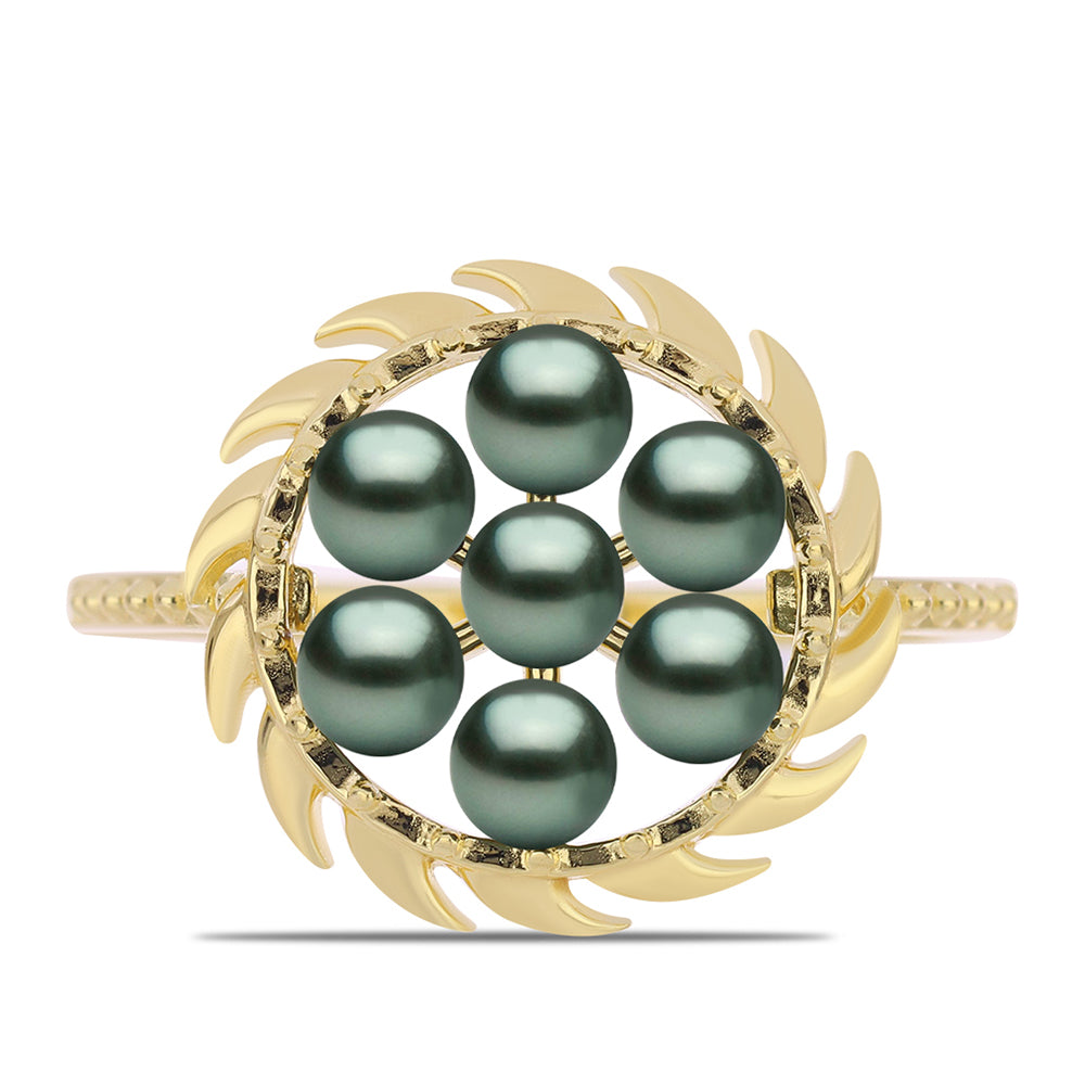 Inel din Argint 925 Placat cu Aur ( 2.85 grame ) cu Perlă De apă Dulce cu Efect "Verde Tahitian" 0.6 Carate