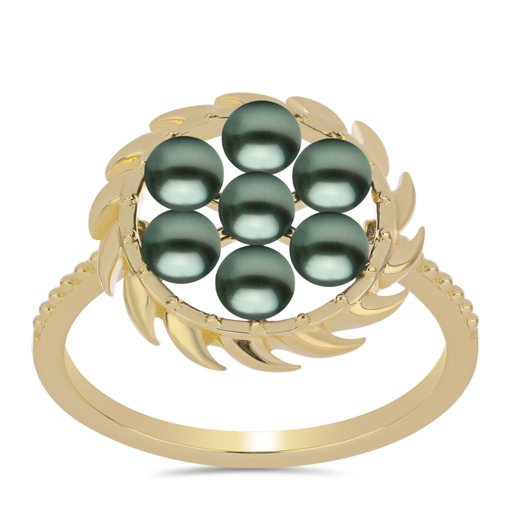 Inel din Argint 925 Placat cu Aur ( 2.85 grame ) cu Perlă De apă Dulce cu Efect "Verde Tahitian" 0.6 Carate 3 