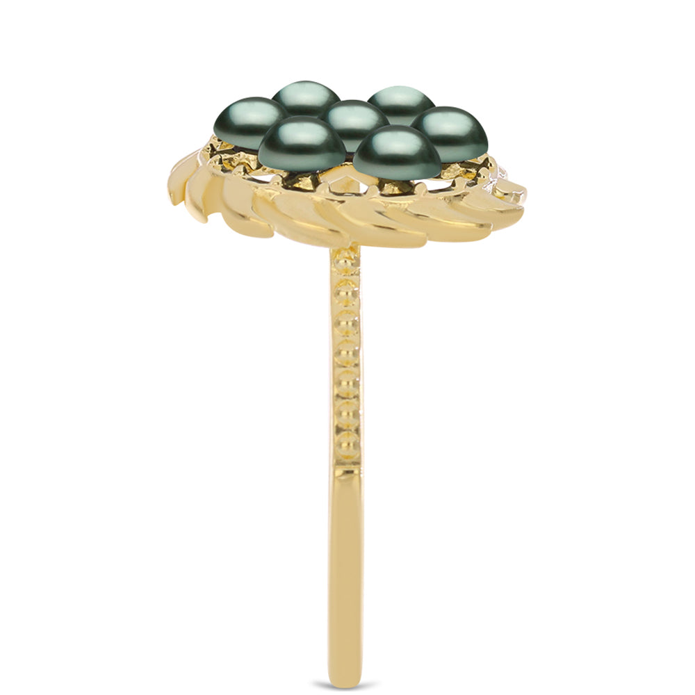 Inel din Argint 925 Placat cu Aur ( 2.85 grame ) cu Perlă De apă Dulce cu Efect "Verde Tahitian" 0.6 Carate 4 