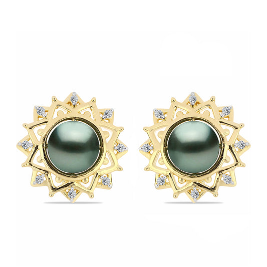 Cercei din Argint 925 Placat cu Aur ( 5.02 grame ) cu Perlă De apă Dulce cu Efect "Verde Tahitian" și Topaz Alb 1.71 Carate