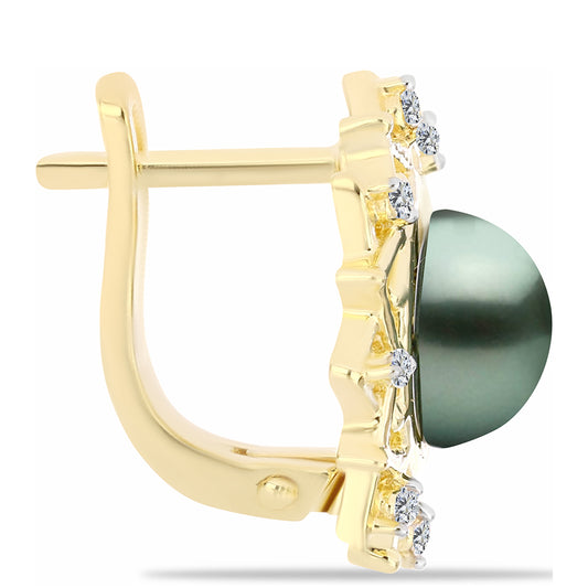 Cercei din Argint 925 Placat cu Aur ( 5.02 grame ) cu Perlă De apă Dulce cu Efect "Verde Tahitian" și Topaz Alb 1.71 Carate