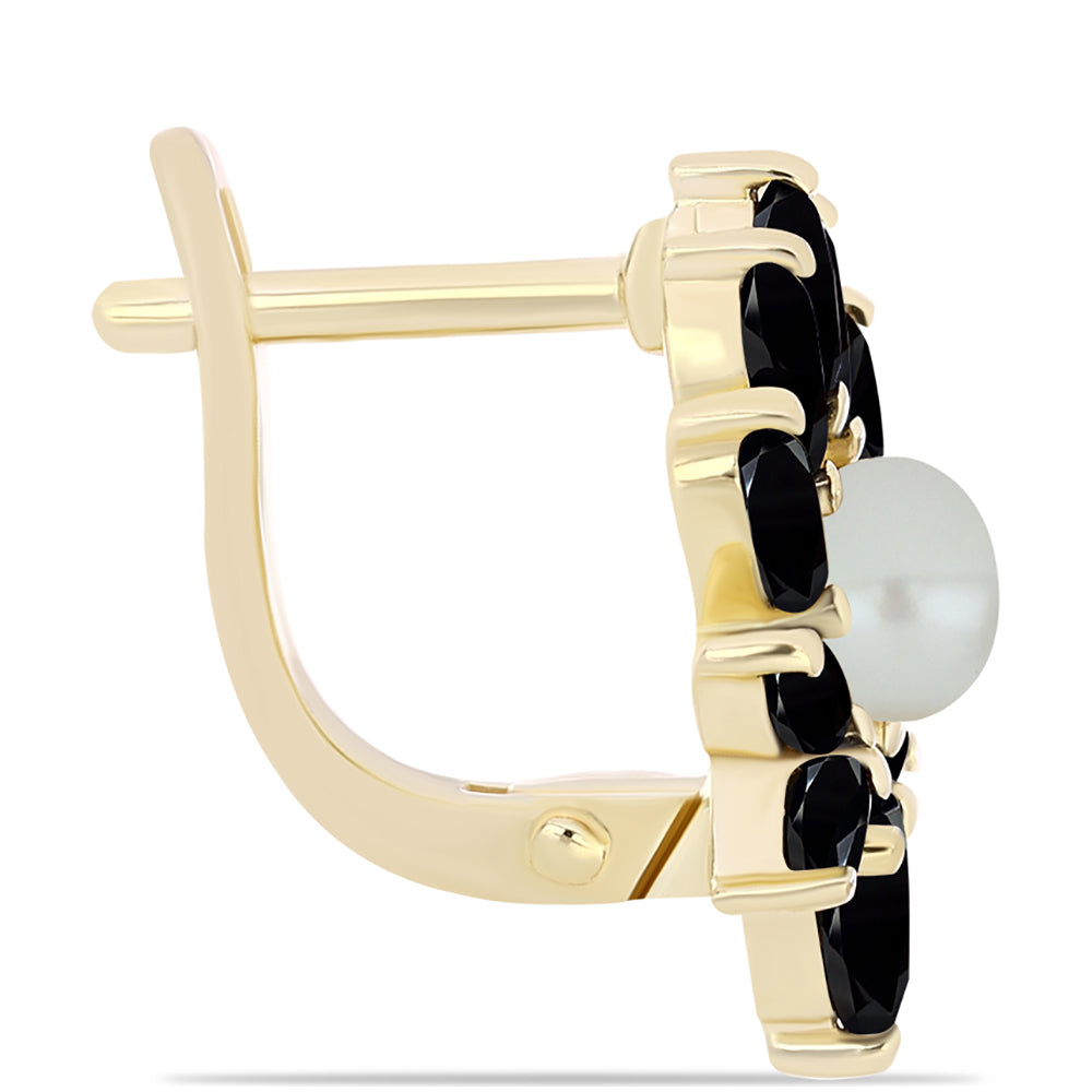 Cercei din Argint 925 Placat cu Aur ( 3.96 grame ) cu Perlă De apă Dulce cu Efect "Verde Tahitian" și Onix Negru 3.95 Carate 2 