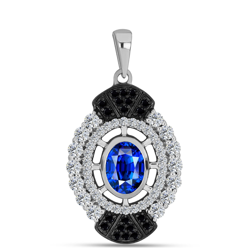 Pandantiv din Argint 925 ( 2.43 grame ) cu Safir Albastru Australian și Topaz Alb 2.08 Carate