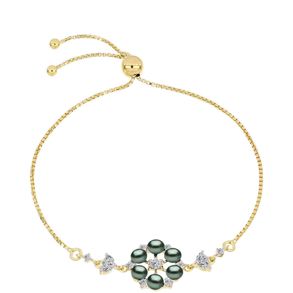 Brățară din Argint 925 Placat cu Aur ( 3.29 grame ) cu Perlă De apă Dulce cu Efect "Verde Tahitian" și Topaz Alb 1.05 Carate 1 