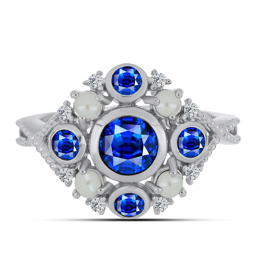 Inel din Argint 925 ( 3.96 grame ) cu Safir Albastru Australian și Perlă de Apă Dulce Albă 2.43 Carate