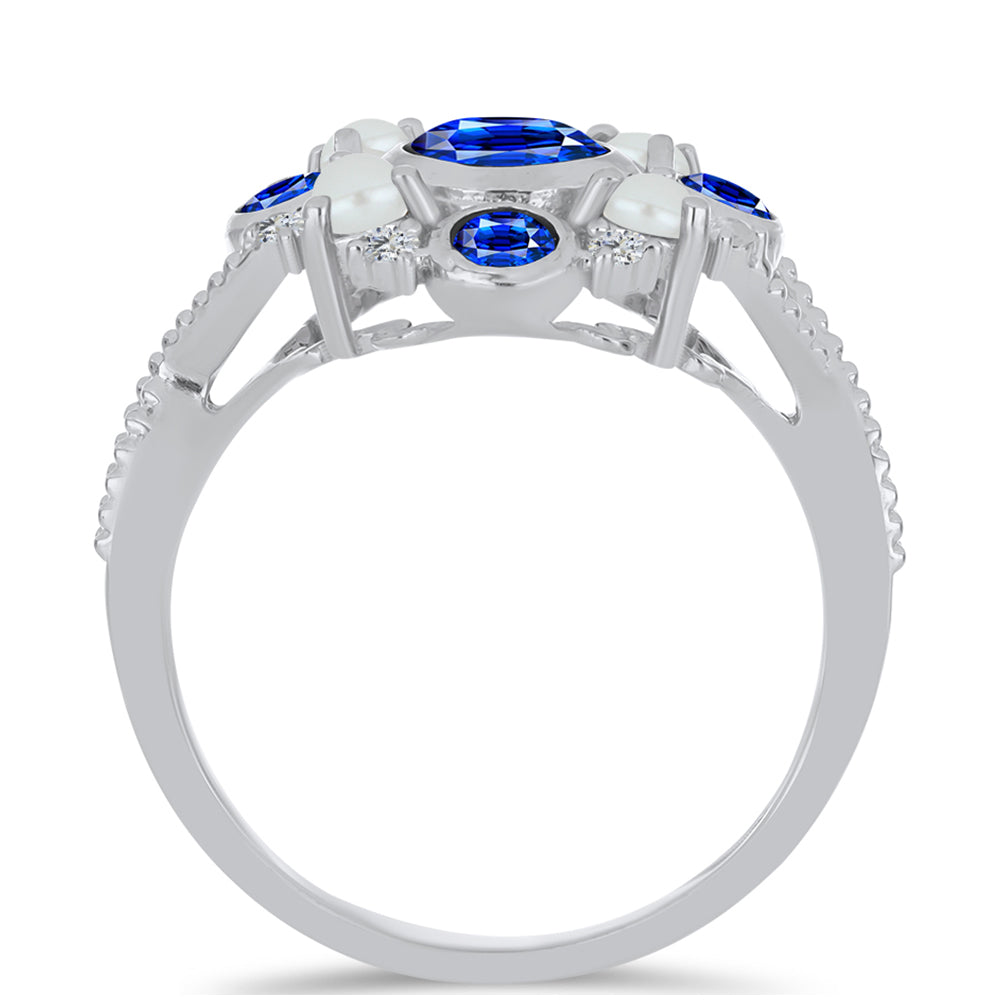 Inel din Argint 925 ( 3.96 grame ) cu Safir Albastru Australian și Perlă de Apă Dulce Albă 2.43 Carate