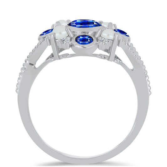 Inel din Argint 925 ( 3.96 grame ) cu Safir Albastru Australian și Perlă de Apă Dulce Albă 2.43 Carate