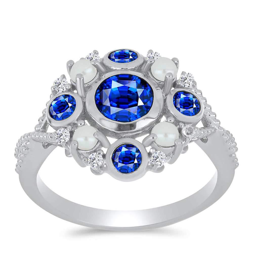 Inel din Argint 925 ( 3.96 grame ) cu Safir Albastru Australian și Perlă de Apă Dulce Albă 2.43 Carate 3 