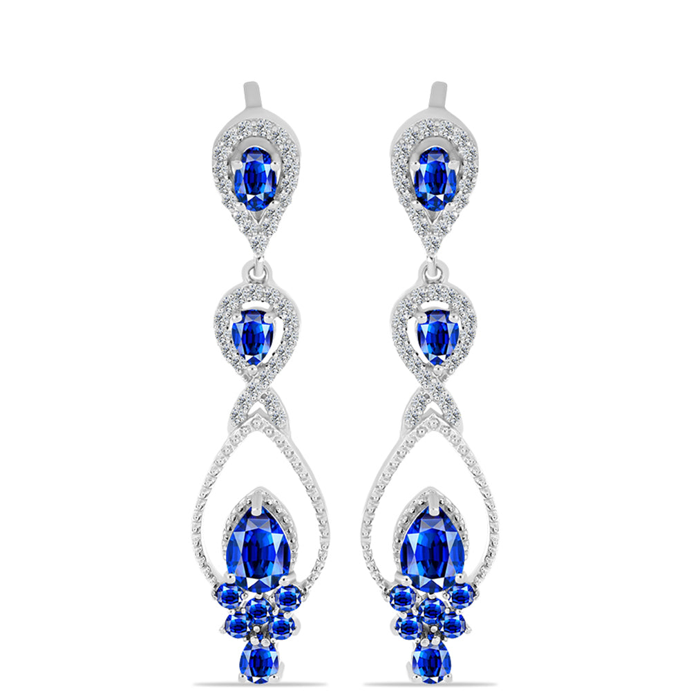 Cercei din Argint 925 ( 5.56 grame ) cu Safir Albastru Australian și Topaz Alb 4.7 Carate 1 