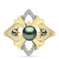 Inel din Argint 925 Placat cu Aur ( 3.56 grame ) cu Perlă De apă Dulce cu Efect "Verde Tahitian" și Topaz Alb 0.46 Carate