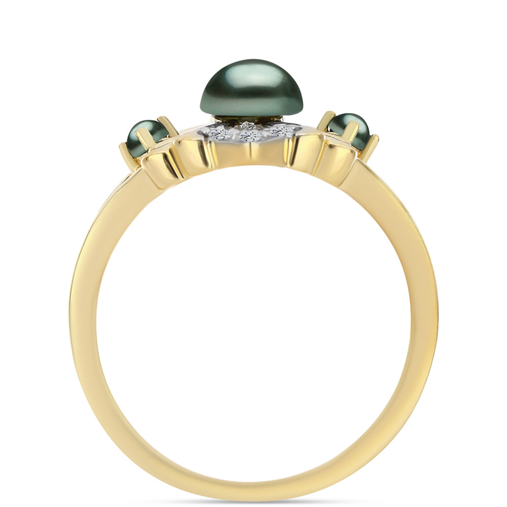 Inel din Argint 925 Placat cu Aur ( 3.56 grame ) cu Perlă De apă Dulce cu Efect "Verde Tahitian" și Topaz Alb 0.46 Carate 2 