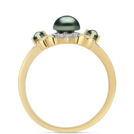 Inel din Argint 925 Placat cu Aur ( 3.56 grame ) cu Perlă De apă Dulce cu Efect "Verde Tahitian" și Topaz Alb 0.46 Carate