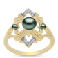 Inel din Argint 925 Placat cu Aur ( 3.56 grame ) cu Perlă De apă Dulce cu Efect "Verde Tahitian" și Topaz Alb 0.46 Carate
