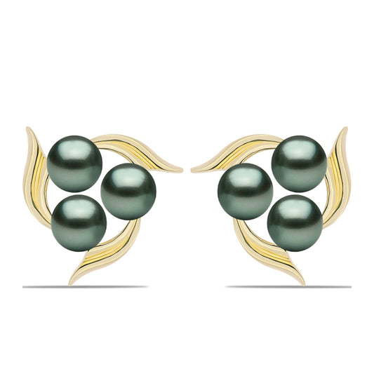 Cercei din Argint 925 Placat cu Aur ( 4.51 grame ) cu Perlă De apă Dulce cu Efect "Verde Tahitian" 1.86 Carate