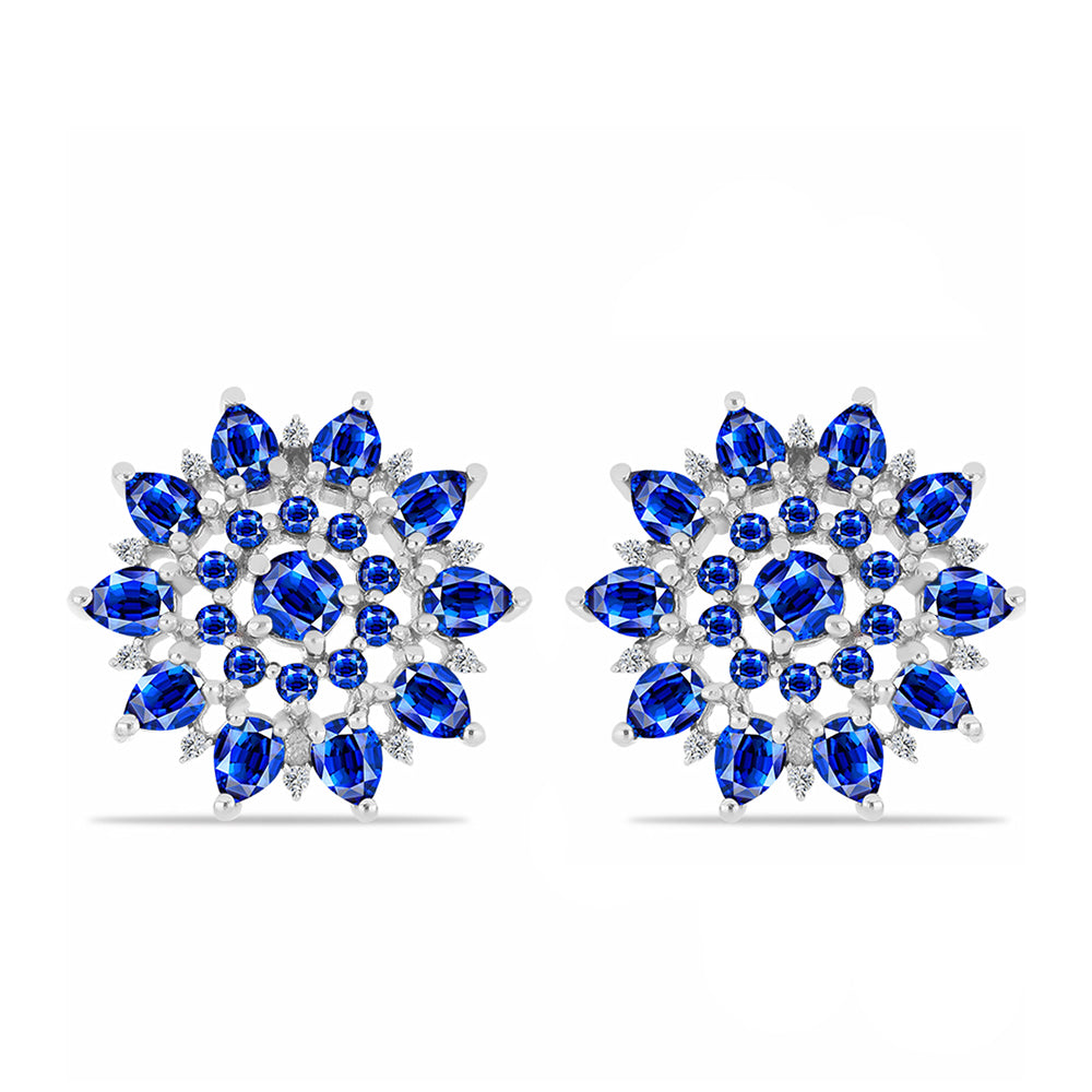 Cercei din Argint 925 ( 6.48 grame ) cu Safir Albastru Australian și Topaz Alb 6 Carate 1 