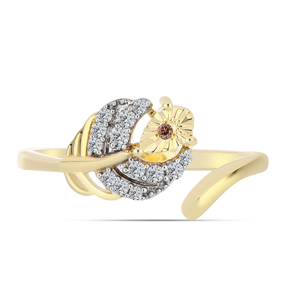 Inel din Argint 925 Placat cu Aur ( 1.72 grame ) cu Diamant Coniac și Topaz Alb 0.12 Carate 1 