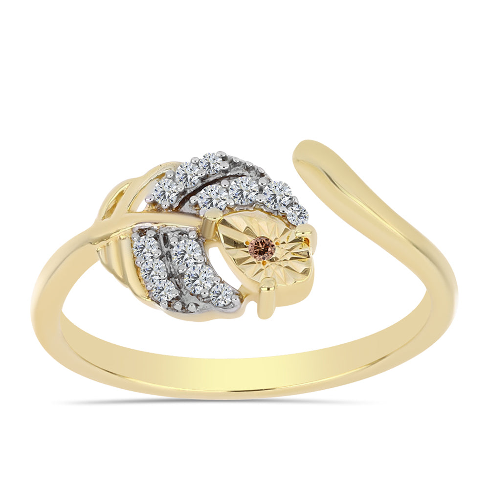 Inel din Argint 925 Placat cu Aur ( 1.72 grame ) cu Diamant Coniac și Topaz Alb 0.12 Carate