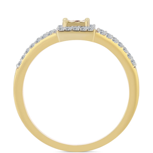 Inel din Argint 925 Placat cu Aur ( 2.57 grame ) cu Diamant Coniac și Topaz Alb 0.4 Carate