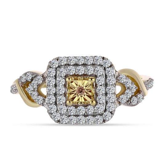 Inel din Argint 925 Placat cu Aur ( 2.91 grame ) cu Diamant Coniac și Topaz Alb 0.43 Carate