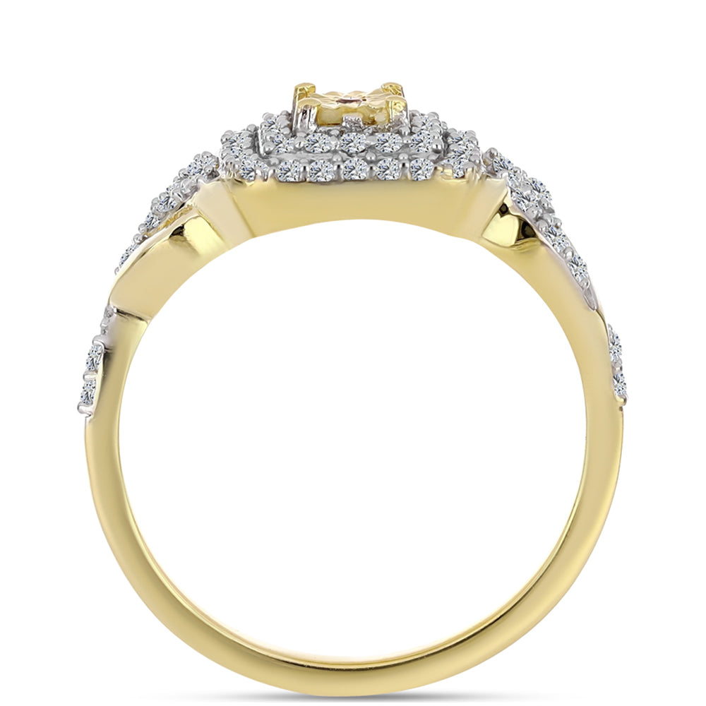Inel din Argint 925 Placat cu Aur ( 2.91 grame ) cu Diamant Coniac și Topaz Alb 0.43 Carate 2 