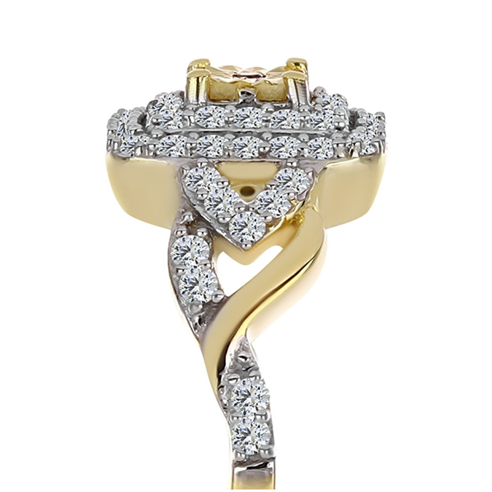 Inel din Argint 925 Placat cu Aur ( 2.91 grame ) cu Diamant Coniac și Topaz Alb 0.43 Carate 4 