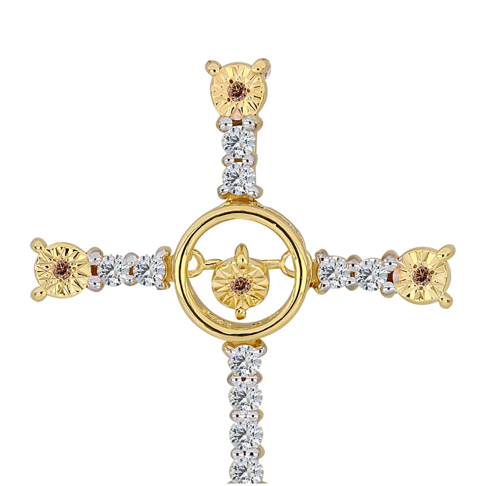 Cruce Pandantiv din Argint 925 Placat cu Aur ( 2.4 grame ) cu Diamant Coniac și Topaz Alb 0.44 Carate 1 