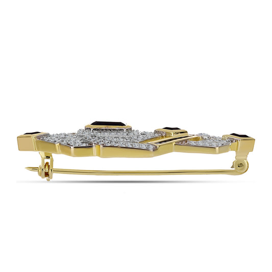 Broşă din Argint 925 Placat cu Aur ( 7.38 grame ) cu Onix Negru și Topaz Alb 3.75 Carate