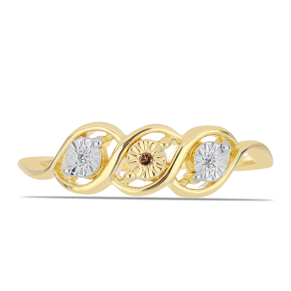 Inel din Argint 925 Placat cu Aur ( 1.96 grame ) cu Diamant Coniac și Topaz Alb 0.02 Carate