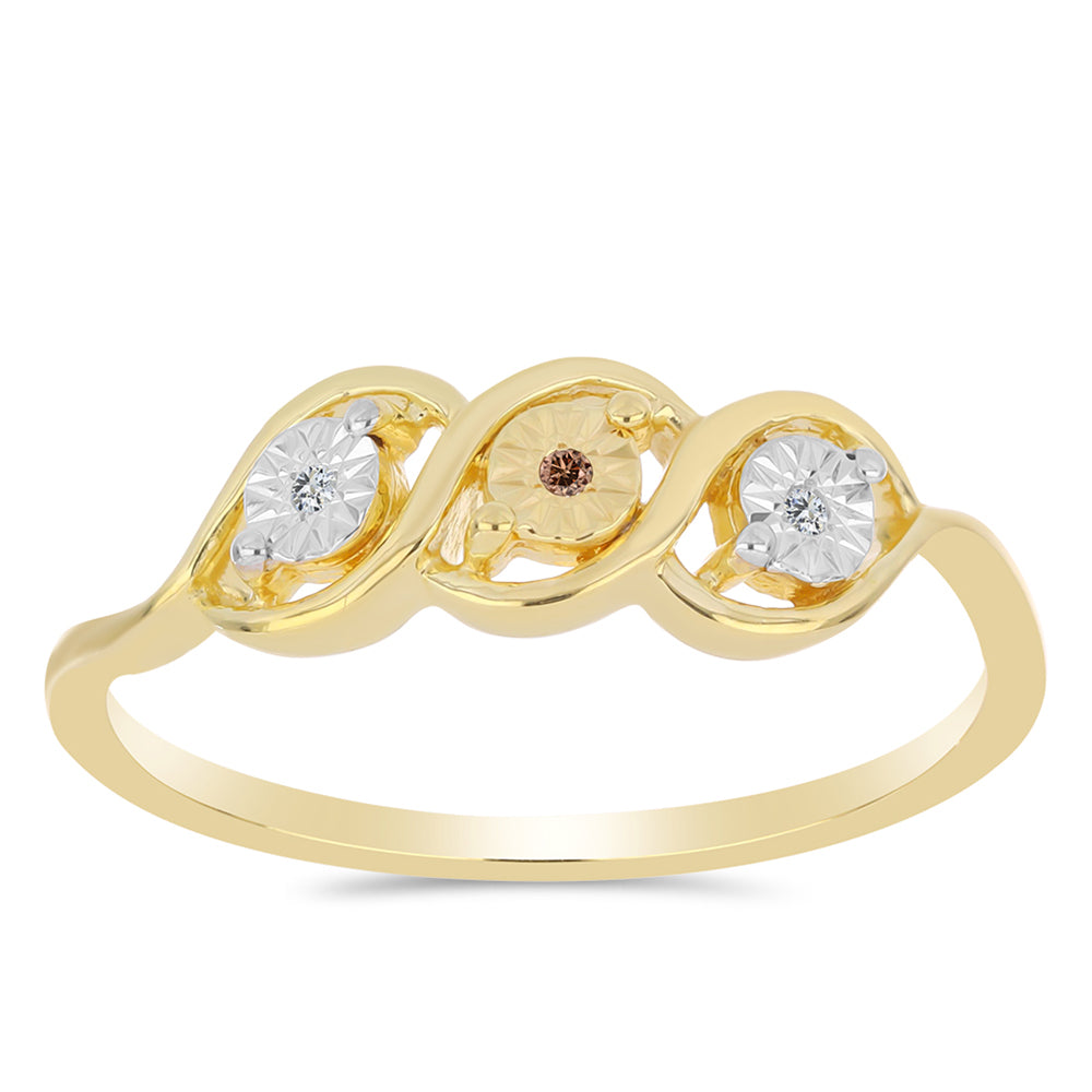 Inel din Argint 925 Placat cu Aur ( 1.96 grame ) cu Diamant Coniac și Topaz Alb 0.02 Carate