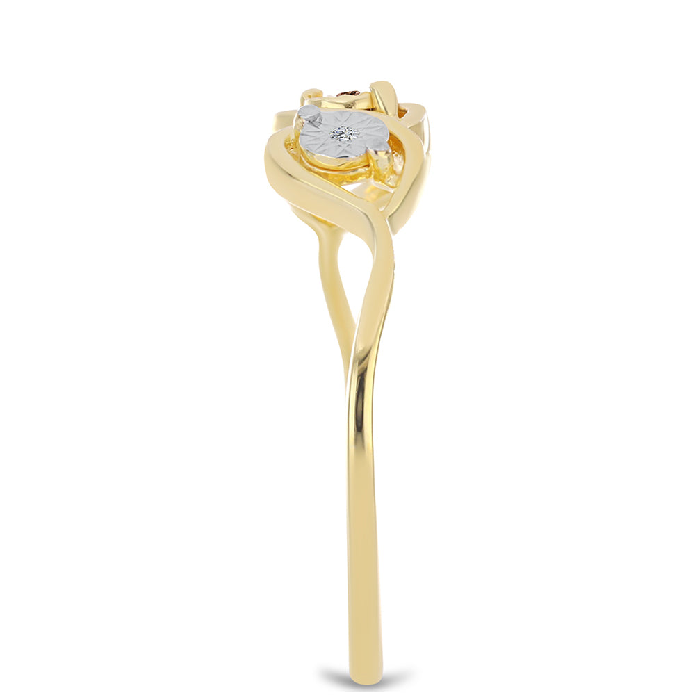 Inel din Argint 925 Placat cu Aur ( 1.96 grame ) cu Diamant Coniac și Topaz Alb 0.02 Carate