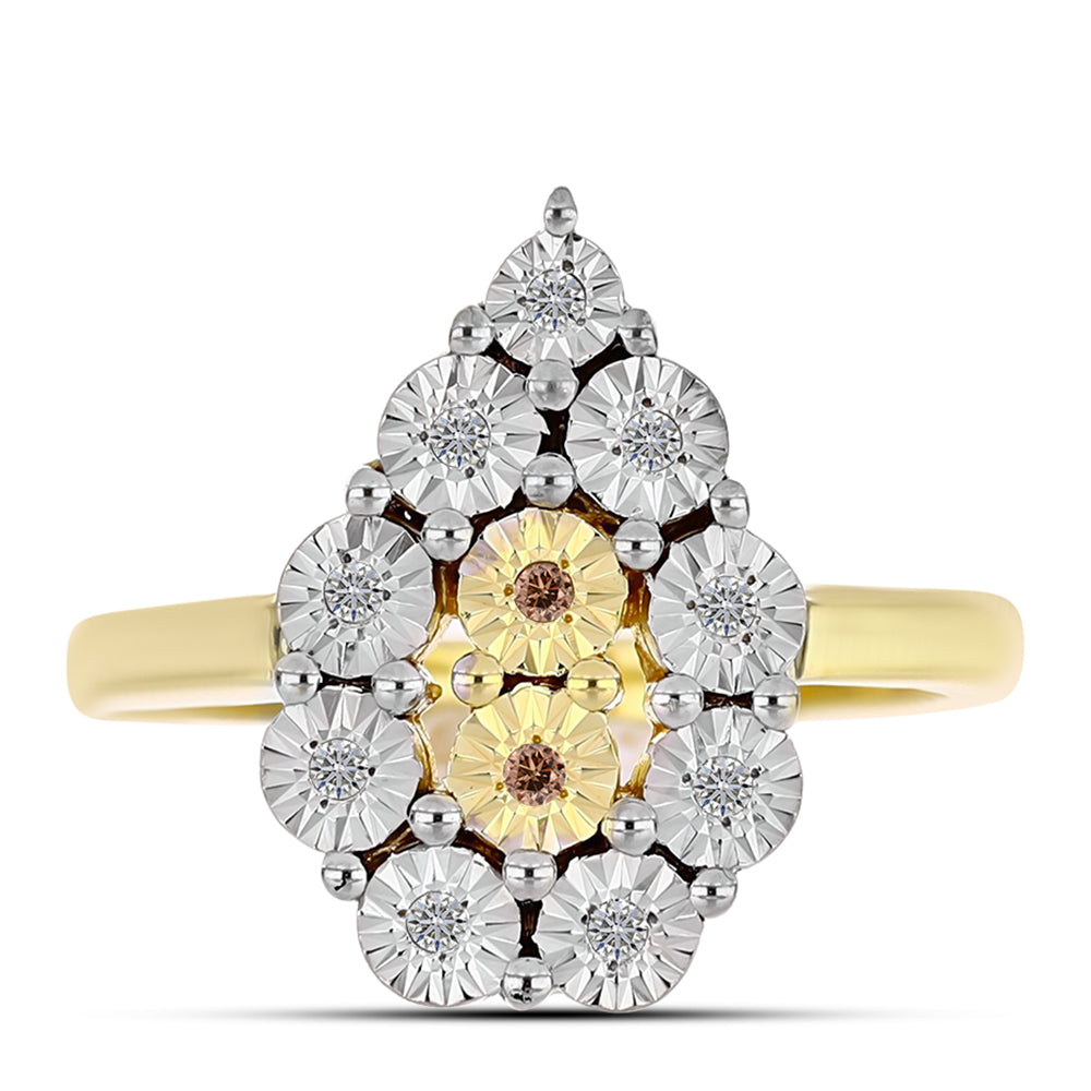 Inel din Argint 925 Placat cu Aur ( 3.48 grame ) cu Diamant Coniac și Topaz Alb 0.12 Carate 1 