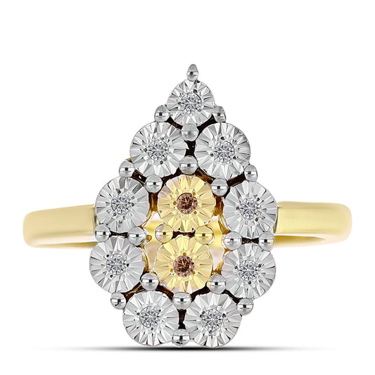 Inel din Argint 925 Placat cu Aur ( 3.48 grame ) cu Diamant Coniac și Topaz Alb 0.12 Carate