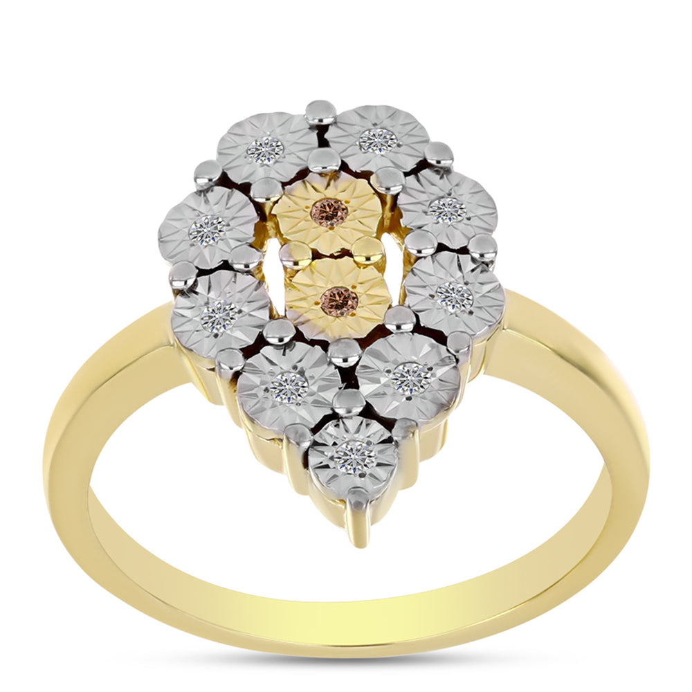 Inel din Argint 925 Placat cu Aur ( 3.48 grame ) cu Diamant Coniac și Topaz Alb 0.12 Carate 3 