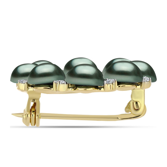 Broşă din Argint 925 Placat cu Aur ( 2.34 grame ) cu Perlă De apă Dulce cu Efect "Verde Tahitian" și Topaz Alb 2.81 Carate