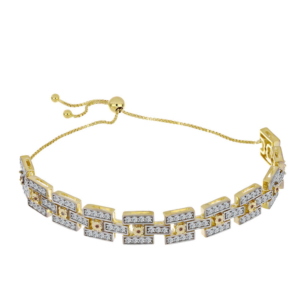 Brățară din Argint 925 Placat cu Aur ( 16.01 grame ) cu Diamant Coniac și Topaz Alb 3.38 Carate 1 