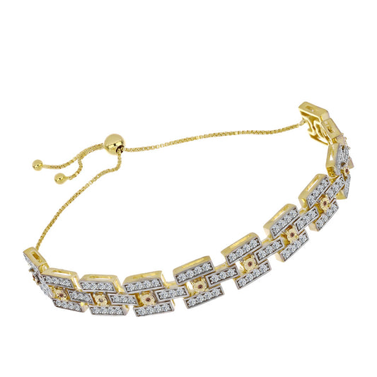 Brățară din Argint 925 Placat cu Aur ( 16.01 grame ) cu Diamant Coniac și Topaz Alb 3.38 Carate