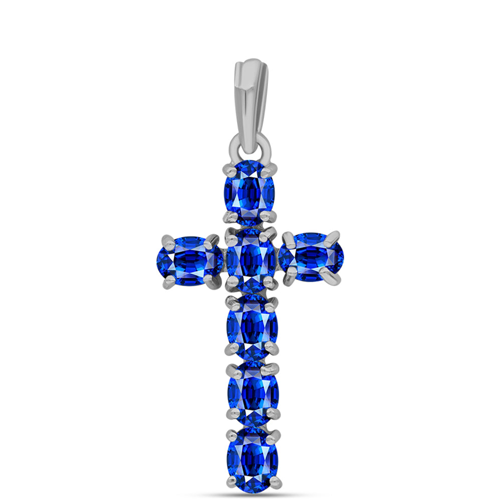 Cruce Pandantiv din Argint 925 ( 1.34 grame ) cu Safir Albastru Australian 1.68 Carate 1 