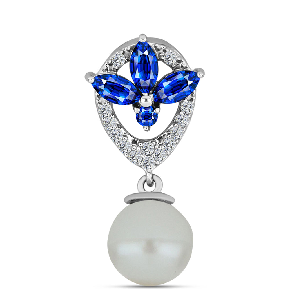 Pandantiv din Argint 925 ( 1.08 grame ) cu Safir Albastru Australian și Perlă de Apă Dulce Albă 4.11 Carate 1 