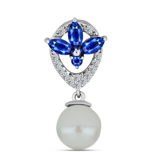 Pandantiv din Argint 925 ( 1.08 grame ) cu Safir Albastru Australian și Perlă de Apă Dulce Albă 4.11 Carate